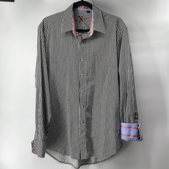 Robert Graham X flip cuff striped button shirt business standout suit sz Lg c - Picture 6 of 13